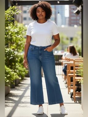 Mid-Rise Wide-Leg Jeans in Dark Blue Wash